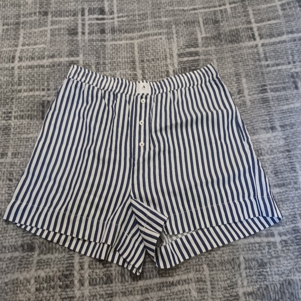 Wren Anthropologie Navy Blue Stripes Boxer Shorts With Pockets Sz M